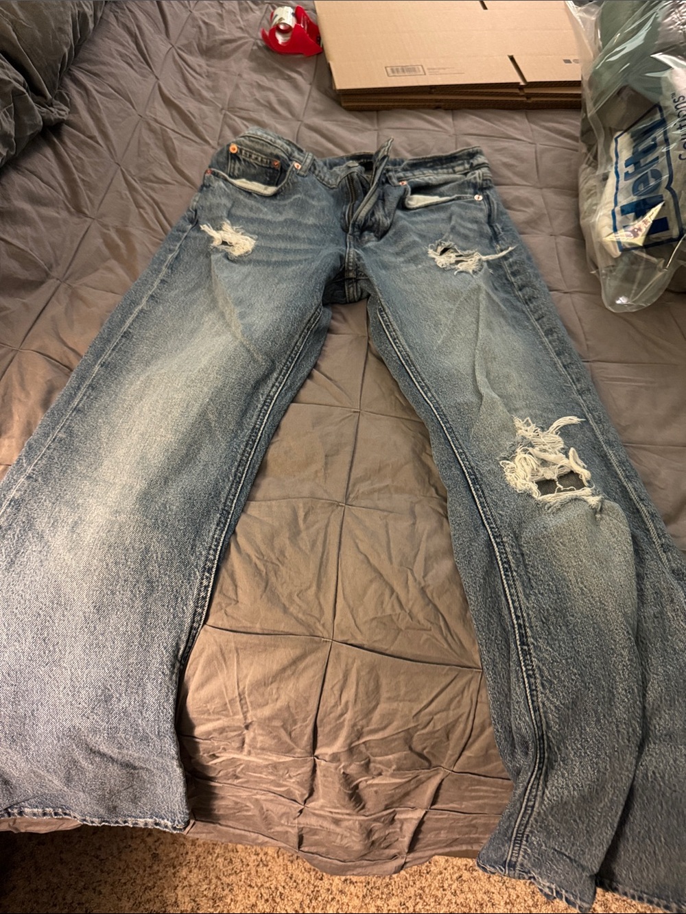 Women’s Distressed Blue Denim Jeans - Casual Straight Fit
